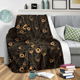 Gold Peacock Feather Pattern Premium Blanket