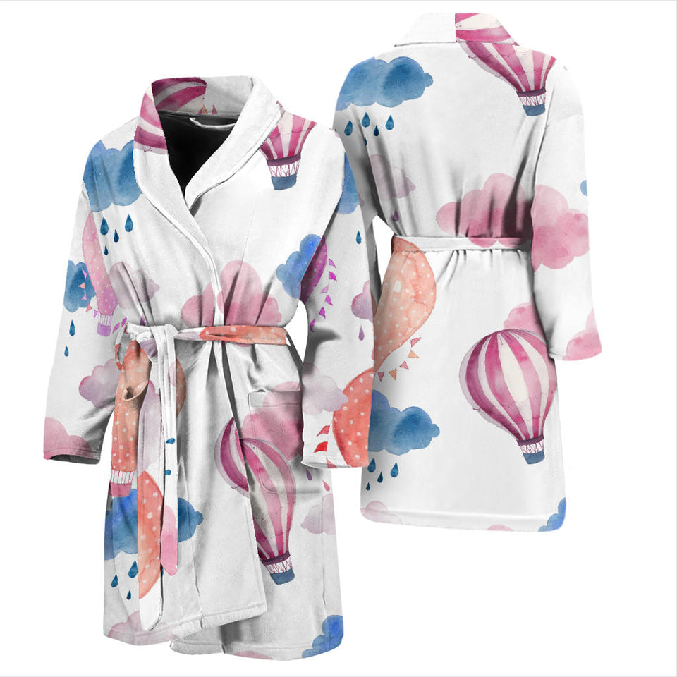 Watercolor Air Balloon Cloud Pattern Men'S Bathrobe