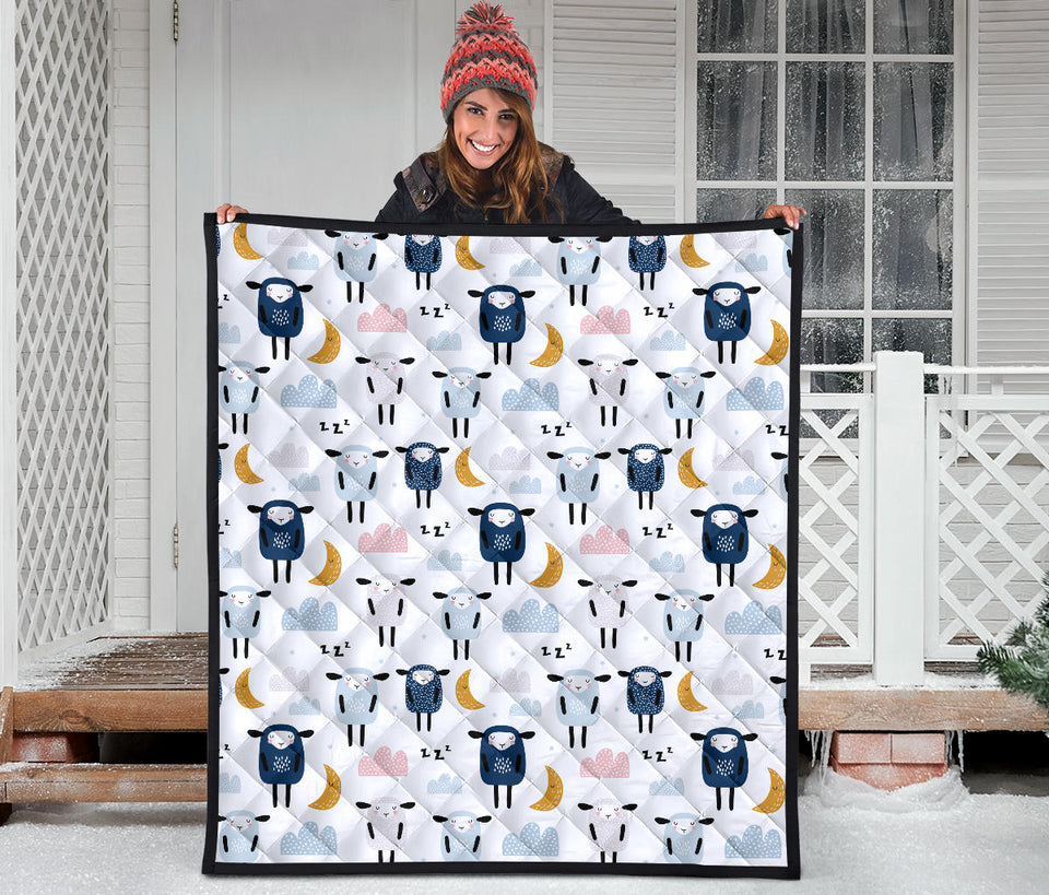 Cute Sleeping Sheep Moon Cloud Pattern Premium Quilt