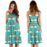 Rainbow Pattern Green Background Sleeveless Midi Dress