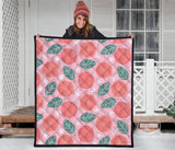 Grapefruit Leaves Flower Pink Background Premium Quilt