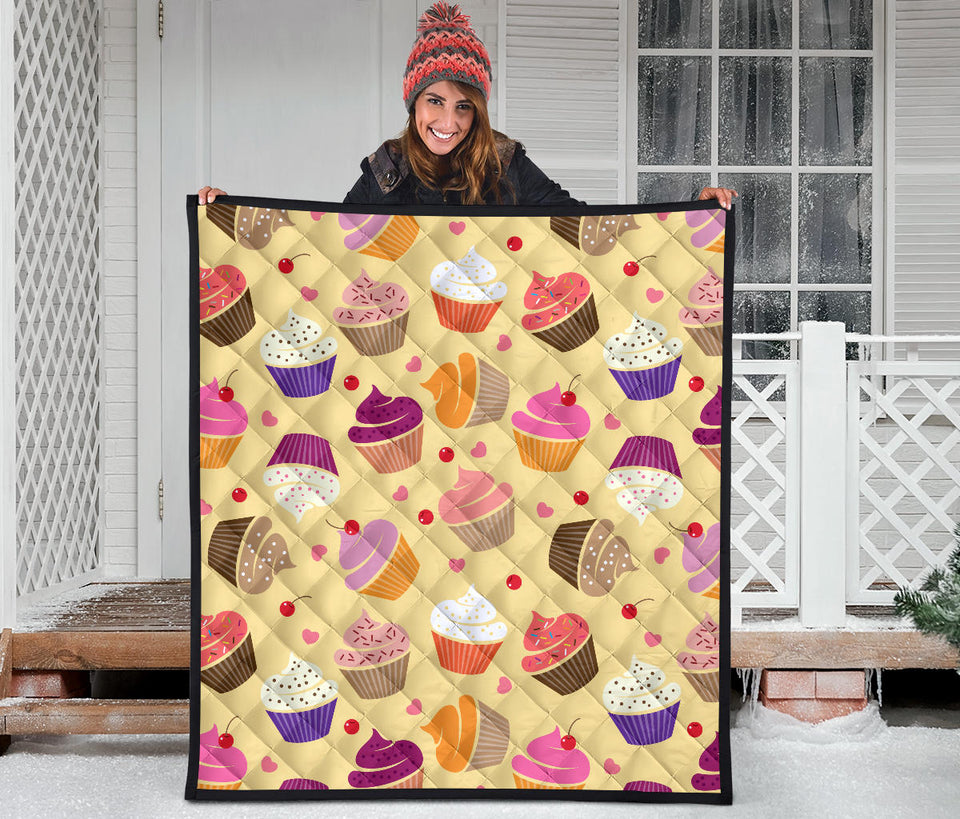 Cake Cupcake Heart Cherry Pattern Premium Quilt