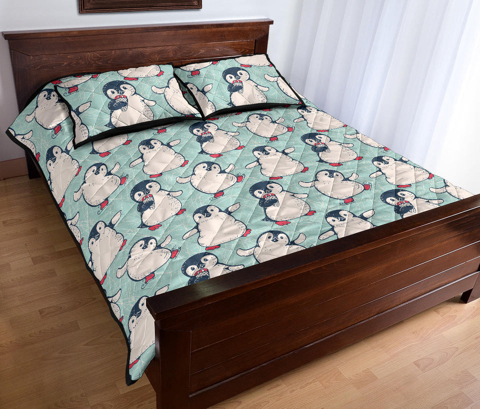 Cute Penguin pattern Quilt Bed Set
