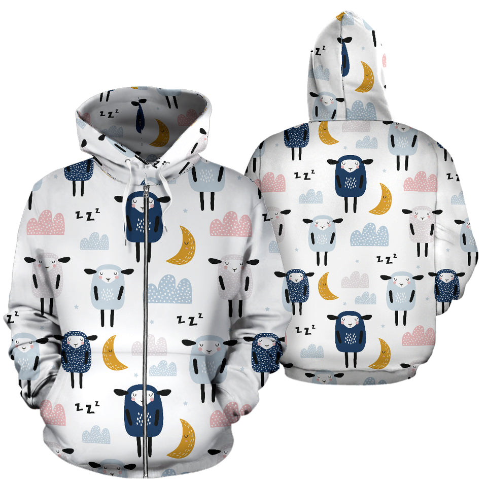 Cute Sleeping Sheep Moon Cloud Pattern Zip Up Hoodie