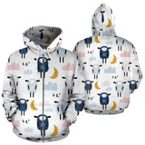 Cute Sleeping Sheep Moon Cloud Pattern Zip Up Hoodie