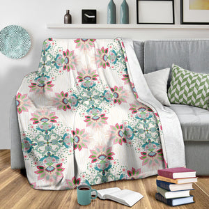 Square Floral Indian Flower Pattern Premium Blanket