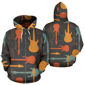 Electric Guitars Pattern Zip Up Hoodie