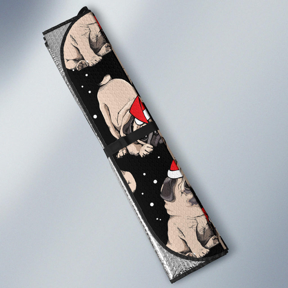 Christmas Pugs Santa_S Red Cap Pattern Car Sun Shade