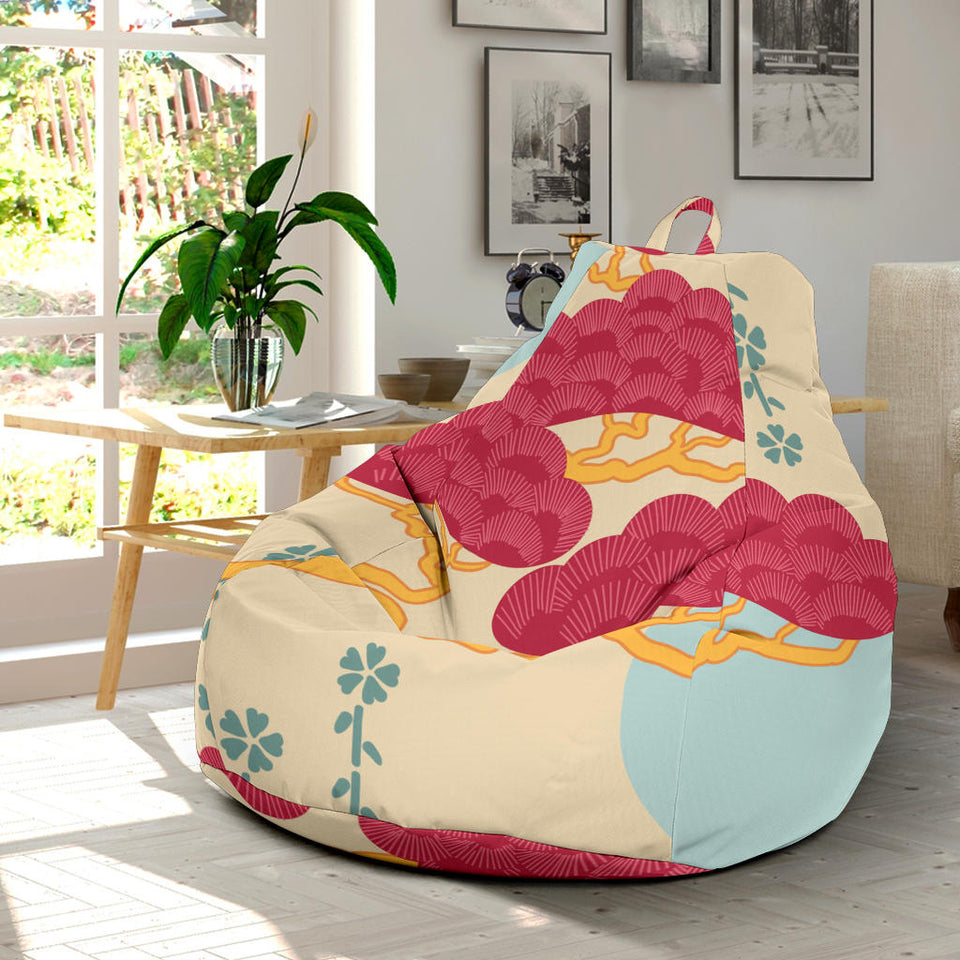 Red Bonsai Gray Sun Japanese Pattern Bean Bag Cover
