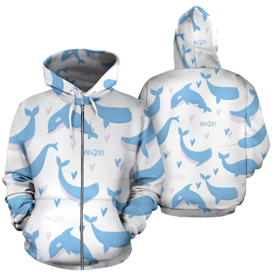 Blue Whale Pattern Zip Up Hoodie