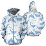 Blue Whale Pattern Zip Up Hoodie