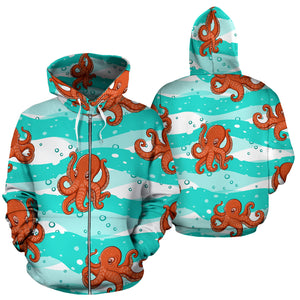 Octopuses Sea Wave Background Zip Up Hoodie