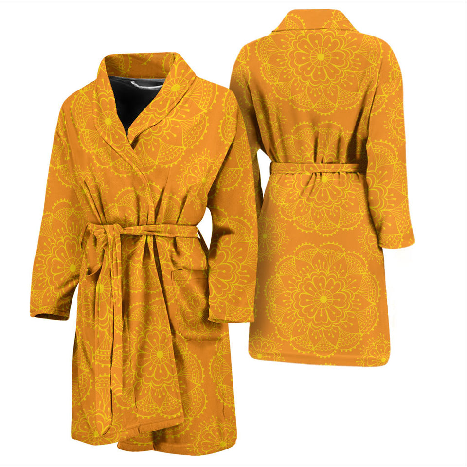 Orange Traditional Indian Element Pattern Men'S Bathrobe