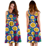 Passion Fruit Blue Background Sleeveless Midi Dress
