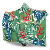 Heliconia Palm And Monstera  Leaves Pattern Hooded Blanket