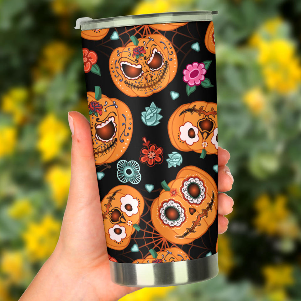 Pumpkin Flowers Spiderweb Halloween Theme Tumbler