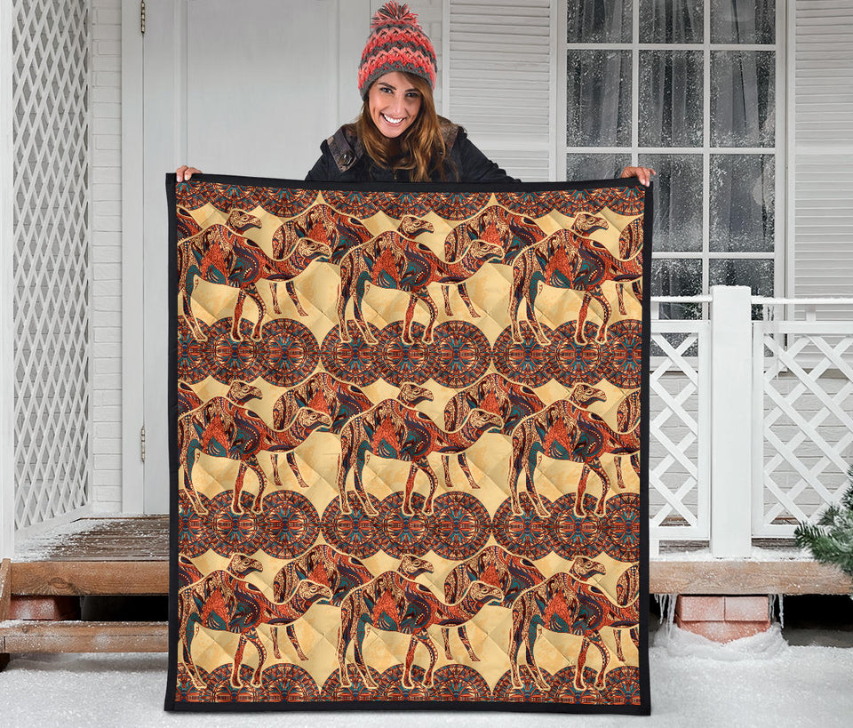 Camel Polynesian Tribal Design Pattern Premium Quilt