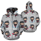 Cute Ninja Pattern Zip Up Hoodie