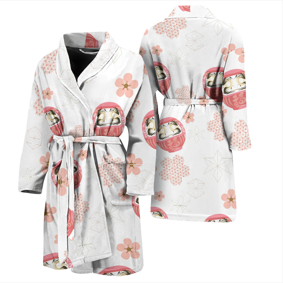 Daruma Japanese Wooden Doll Cherry Blossom Flower Pattern Men'S Bathrobe