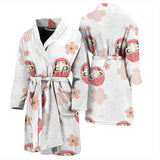 Daruma Japanese Wooden Doll Cherry Blossom Flower Pattern Men'S Bathrobe