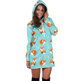 Fox Pattern Blue B Ackground Women'S Hoodie Dress