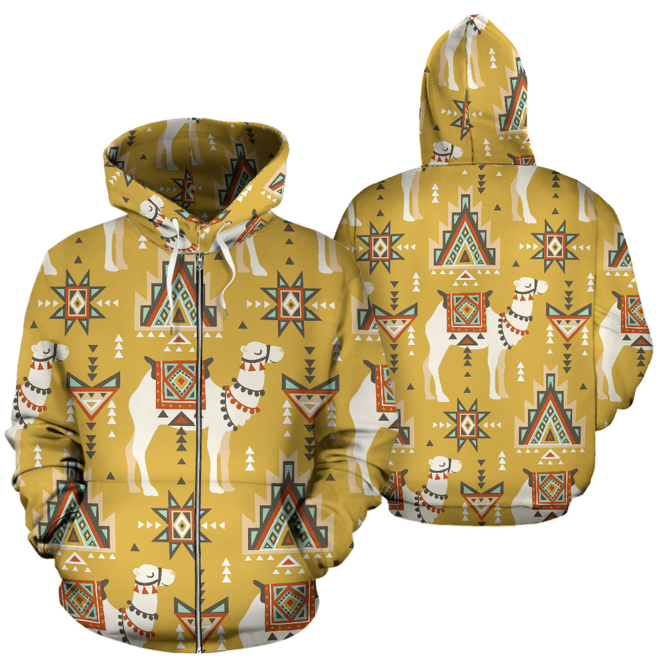Camels Ethnic Motif Pattern Zip Up Hoodie