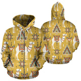 Camels Ethnic Motif Pattern Zip Up Hoodie