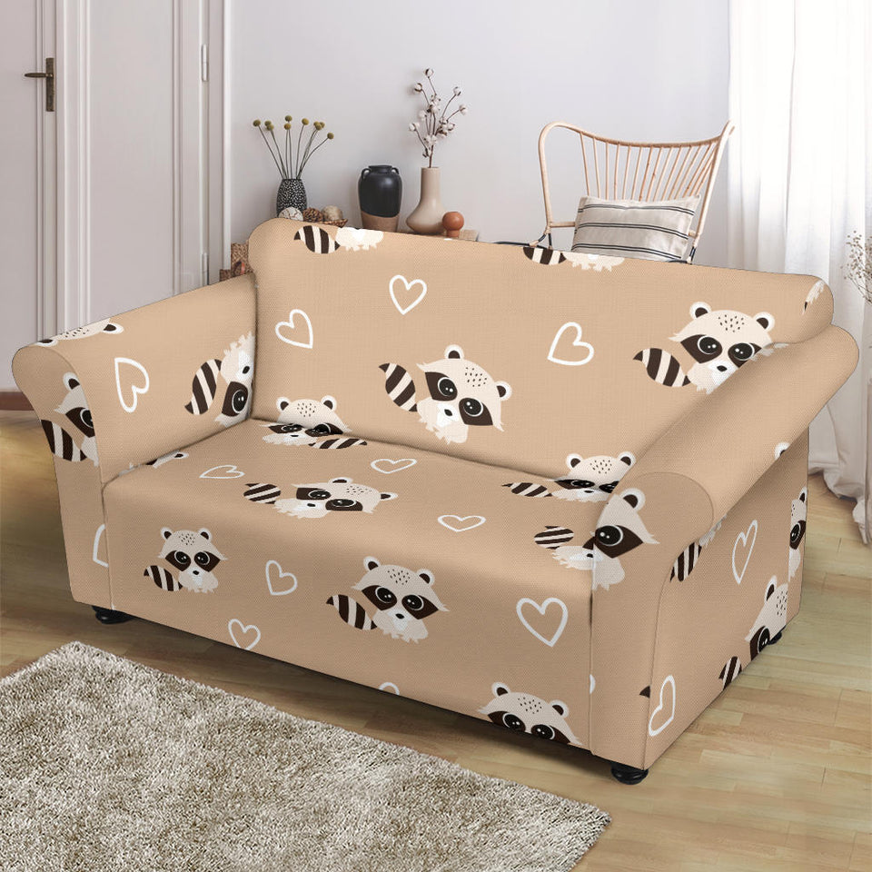 Cute Raccoon Heart Pattern Loveseat Couch Slipcover