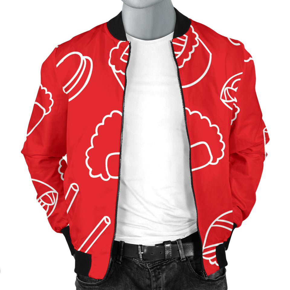 Sushi Pattern Red Background Men'S Bomber Jacket