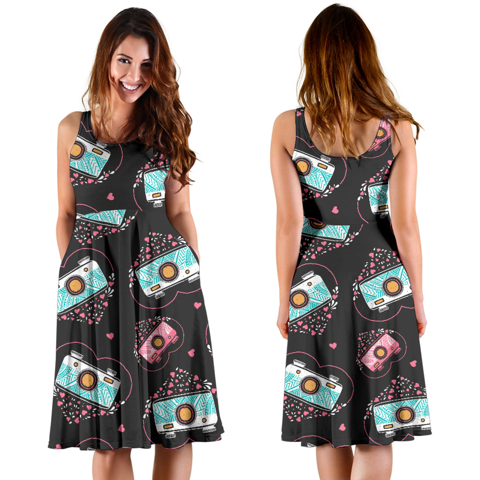 Camera Pattern Print Design 04 Sleeveless Midi Dress