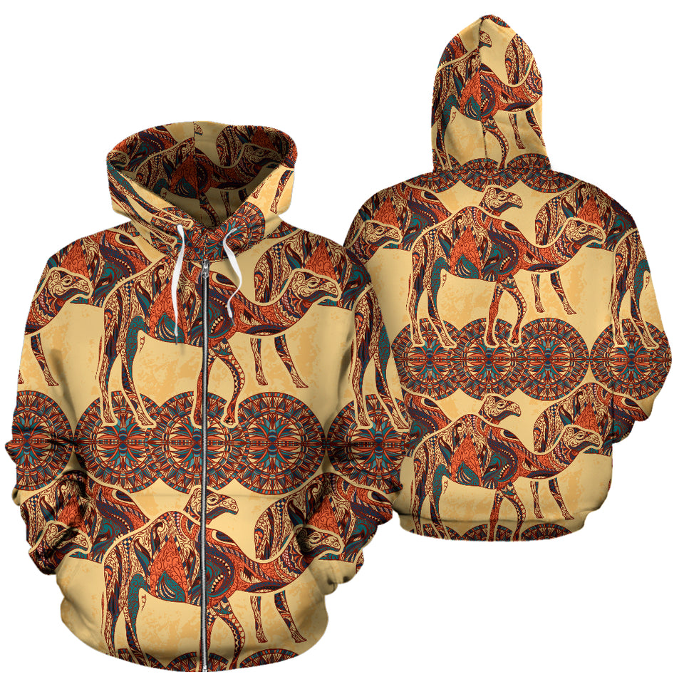 Camel Polynesian Tribal Design Pattern Zip Up Hoodie