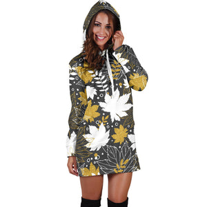 Beautiful Gold Autumn Maple Leaf Pattern Women'S Hoodie Dress