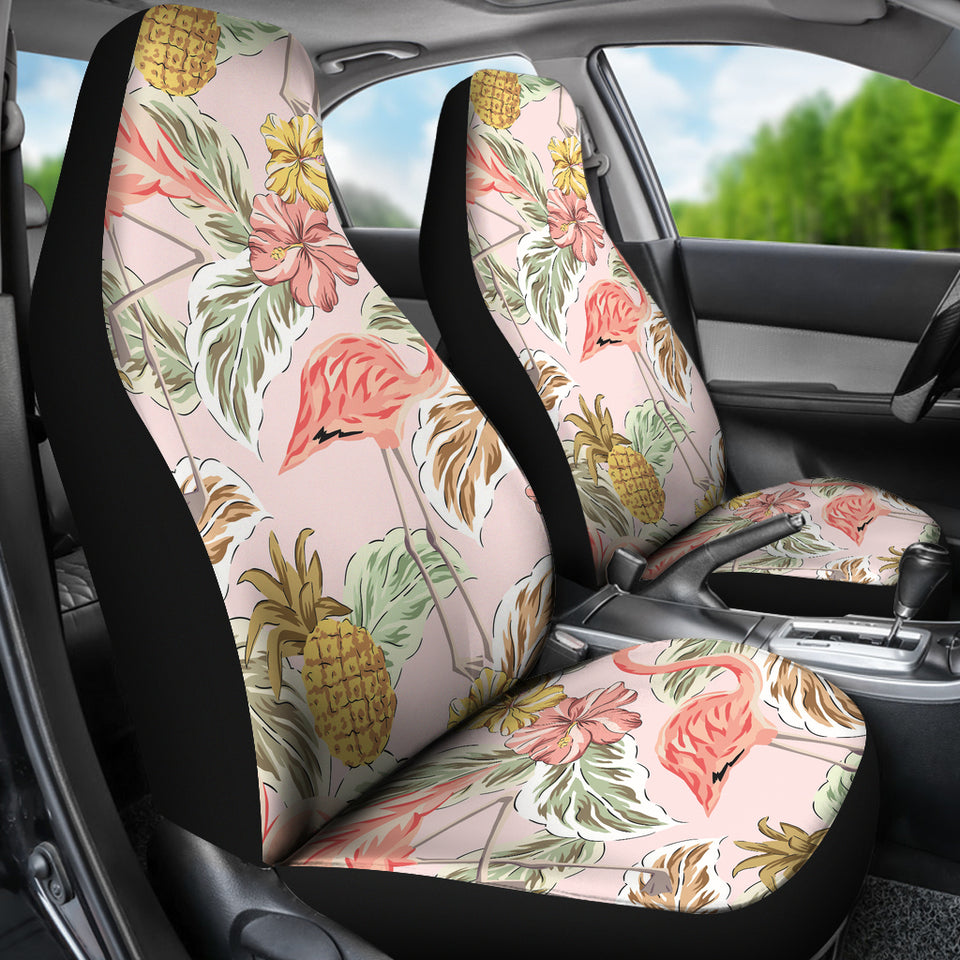 Pink Flamingo Birds Pineapples Hibiscus Flower Pattern Universal Fit Car Seat Covers