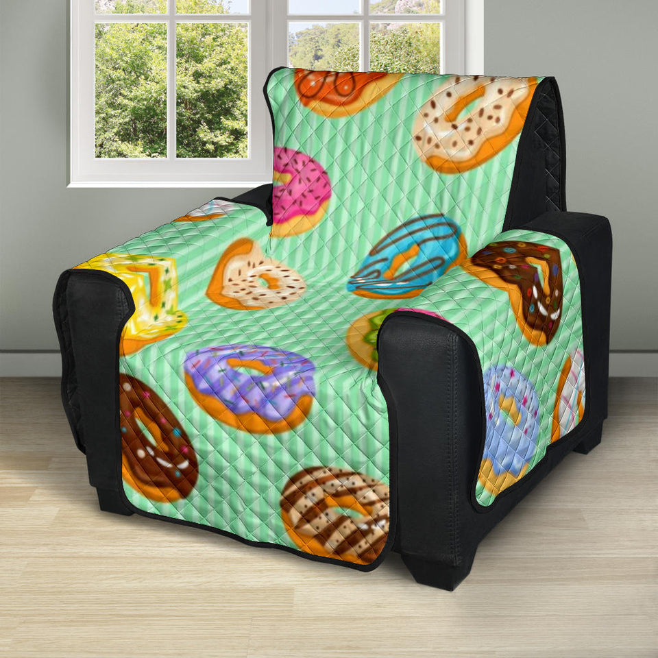 Colorful donut pattern green background Recliner Cover Protector