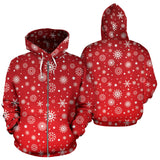 Snowflake Pattern Red Background Zip Up Hoodie