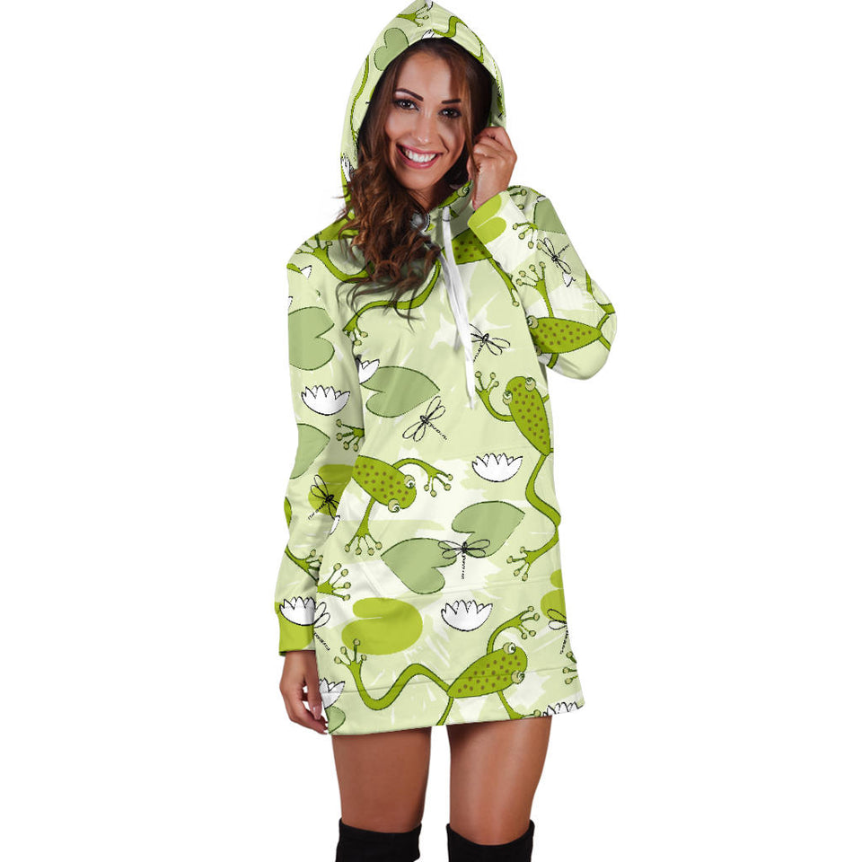 Cute Frog Dragonfly Pattern Women'S Hoodie Dress