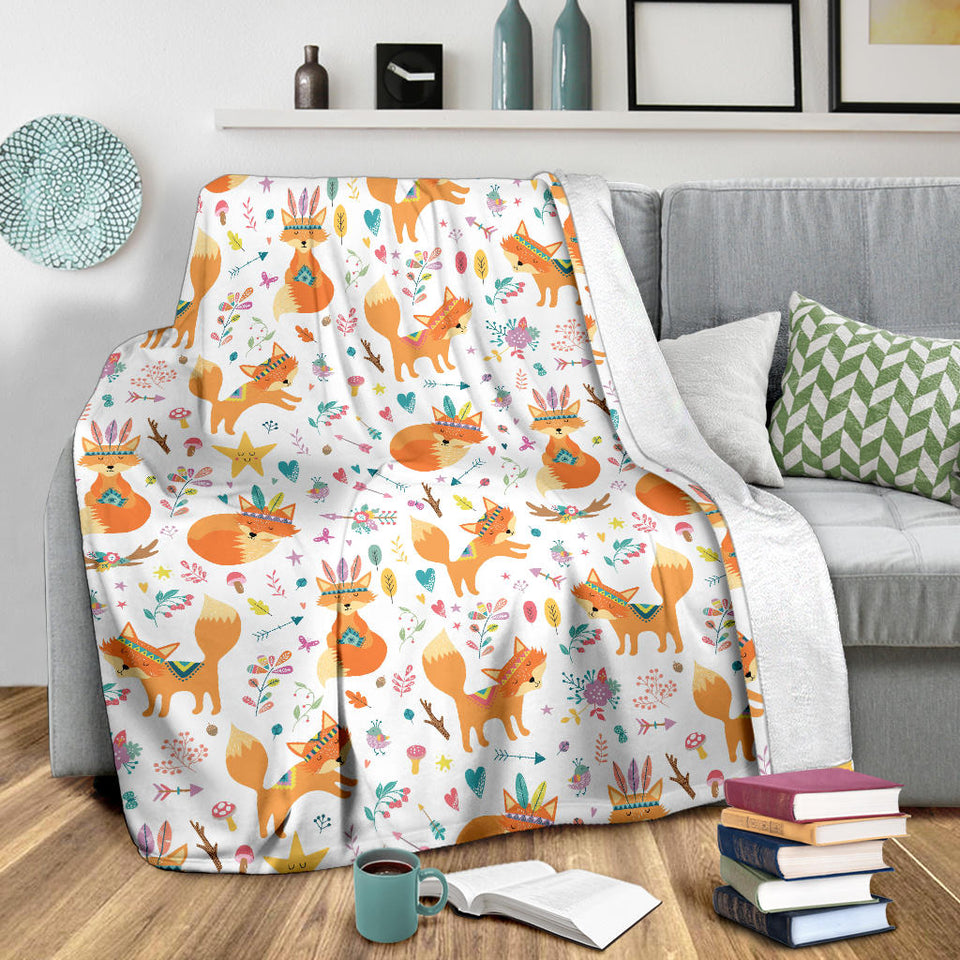 Cute Tribal Fox Pattern Premium Blanket