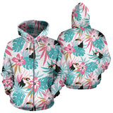 Toucan Tropical Flower Leave Pattern Zip Up Hoodie