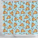 Hand Drawn Pizza Blue Background Shower Curtain Fulfilled In US