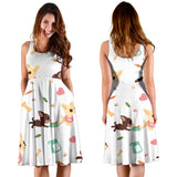 Cute Chihuahua Puppie Pattern Sleeveless Midi Dress