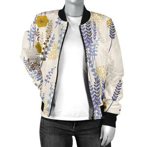 Lavender Modern Pattern Blackground Women'S Bomber Jacket