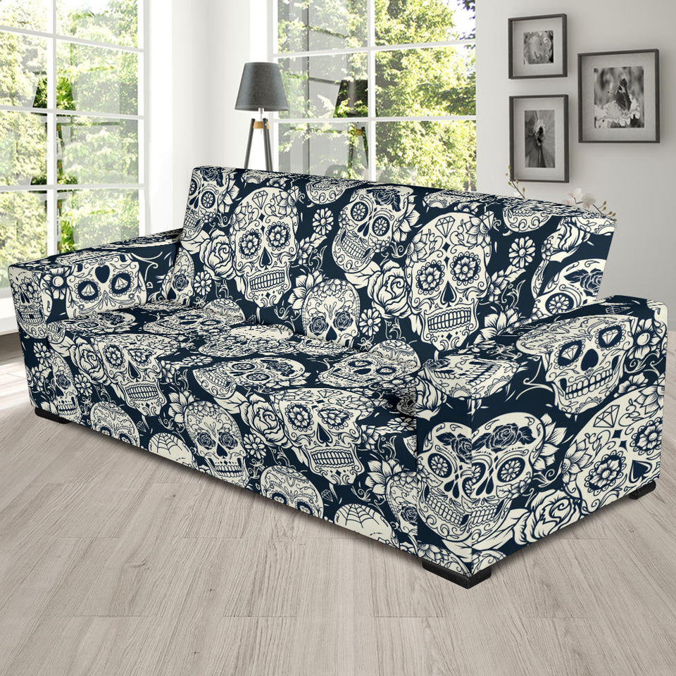 Sugar Skull Black White Pattern Sofa Slipcover