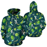 Lime Ice Flower Pattern Zip Up Hoodie