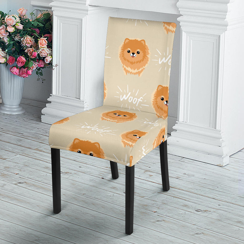 Cute Brown Pomeranian Puppy Dining Chair Slipcover