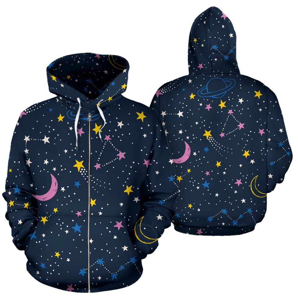 Space Pattern With Planets, Comets, Constellations And Stars Zip Up Hoodie