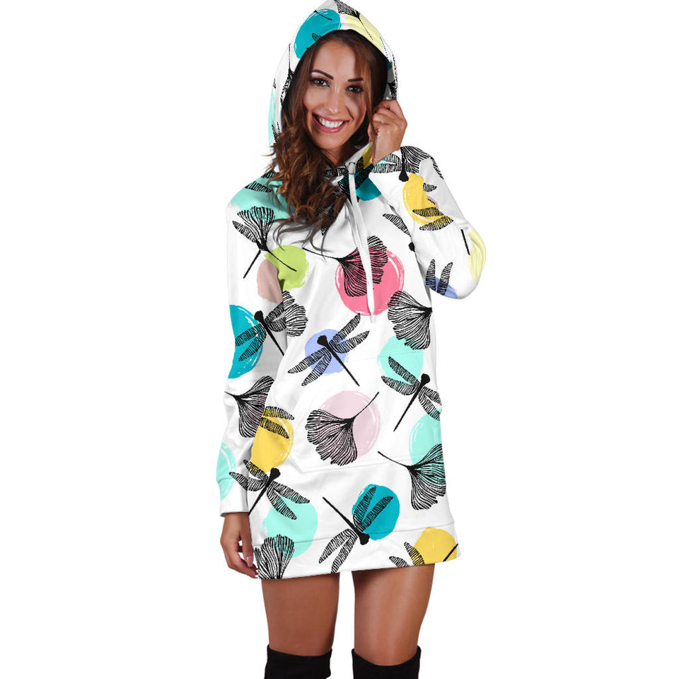 Dragonflies Ginkgo Leaves Pattern Women'S Hoodie Dress