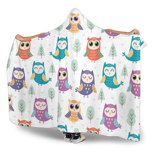 Cute Owl Pattern Hooded Blanket