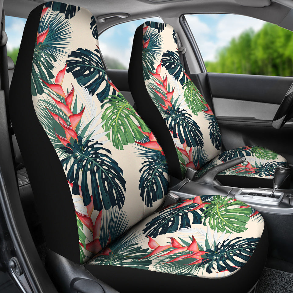 Heliconia Flowers, Palm And Monstera Leaves Universal Fit Car Seat Covers