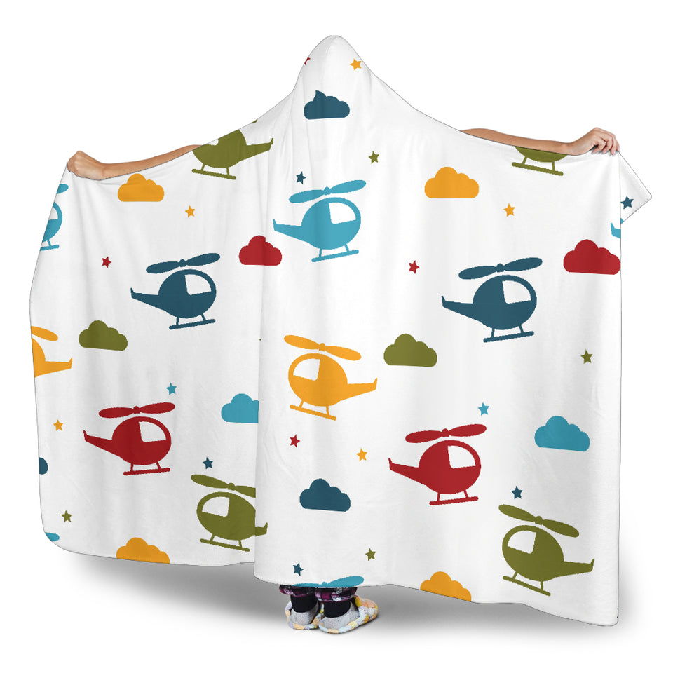 Colorful Helicopter Pattern Hooded Blanket