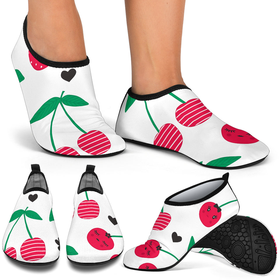 Cherry Pattern White Background Aqua Shoes